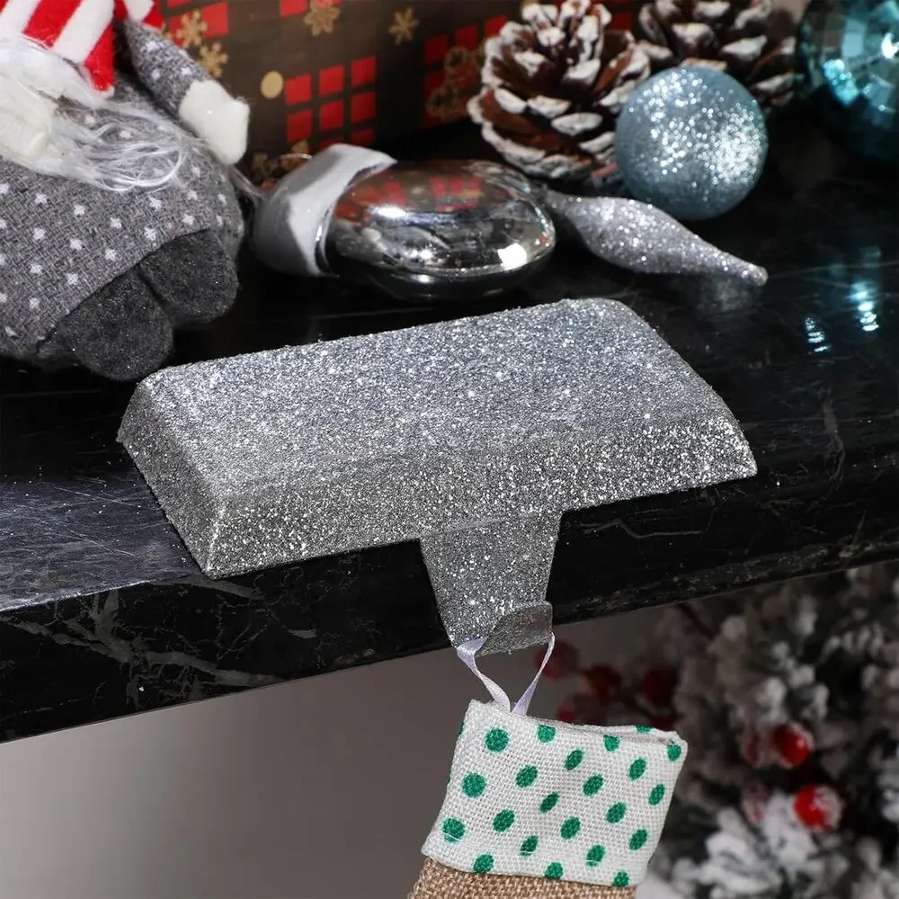 Set of 4 Metal Christmas Stocking Holders Shiny Mantel Heavy Duty